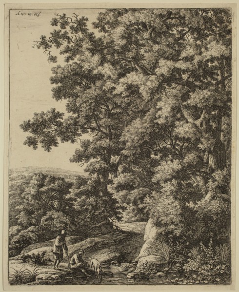 Anthonie Waterloo, Dutch, 1610-1690, Dog Drinking from a Stream, 17th century, etching printed in