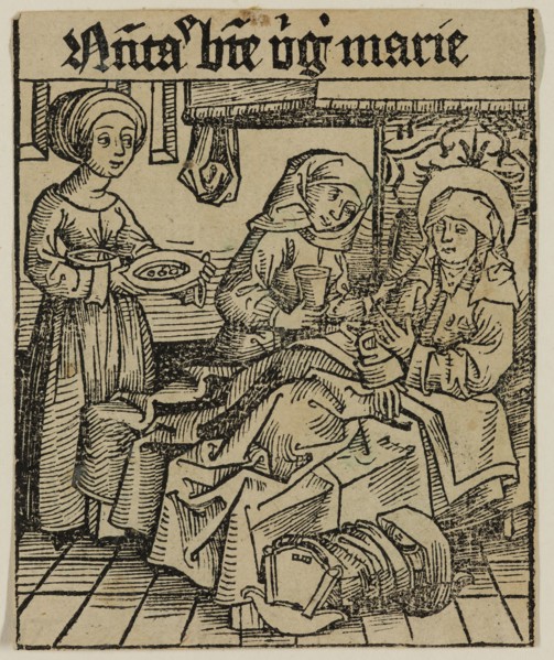 Michael Wohlgemut, German, 1434-1519, Nativity of the Virgin Mary, ca. 1493, woodcut printed in