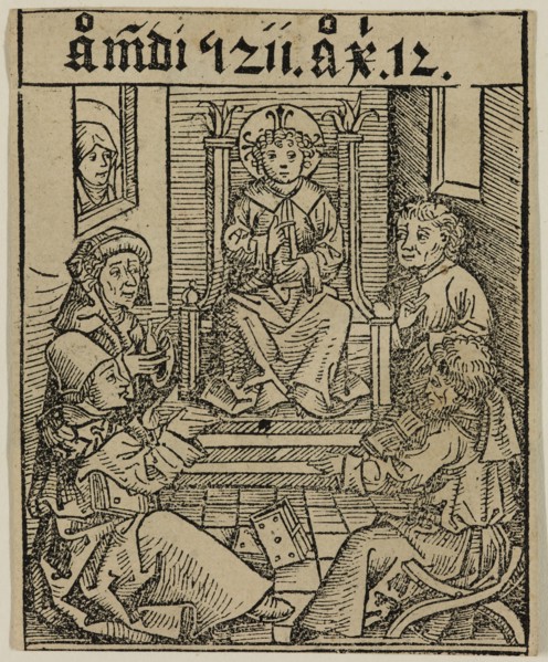 Michael Wohlgemut, German, 1434-1519, Christ Among the Doctors in the Temple, ca. 1493, woodcut