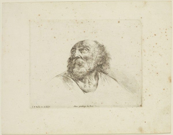 Stefano della Bella, Italian, 1610-1664, Head of Saint Peter, ca. 1641, etching printed in black