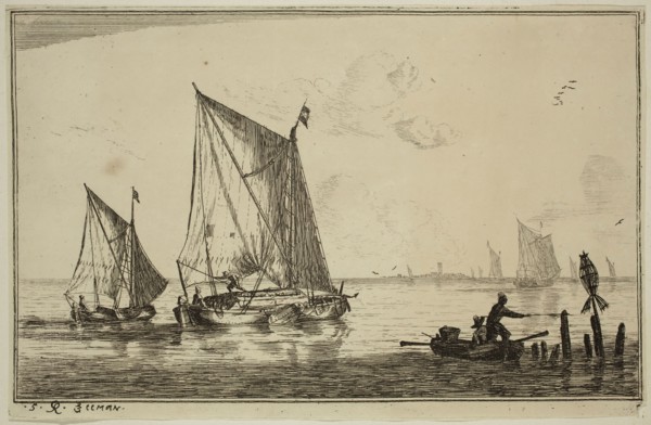 Reinier Nooms, Dutch, 1623-1667, Two Sailboats and a Rowboat, 17th century, etching printed in