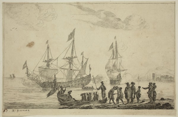 Reinier Nooms, Dutch, 1623-1667, Harbor Scene with Landing Boat, 17th century, etching printed in