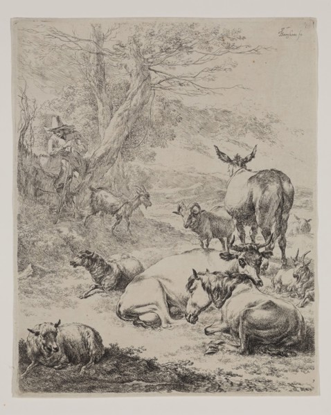 Nicolaes Berchem, Dutch, 1620-1683, Resting Herd, between 1620 and 1683, etching printed in black