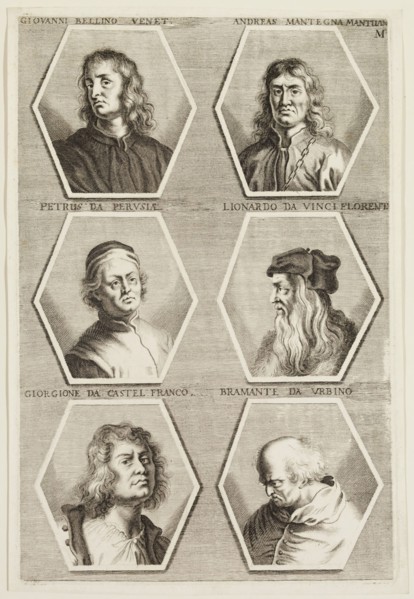 Jacob von Sandrart, German, 1630-1708, Portraits of Giovanni Bellini, Andrea Mantegna, Perugino,