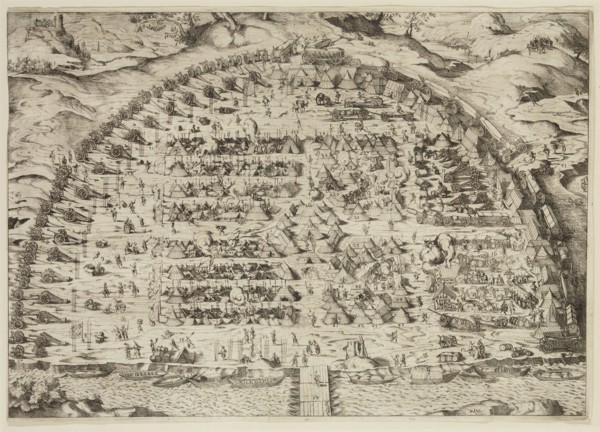 Jobst Amman, German, 1539-1591, Camp in the Half Circle, ca. 1573, etching printed in black ink on