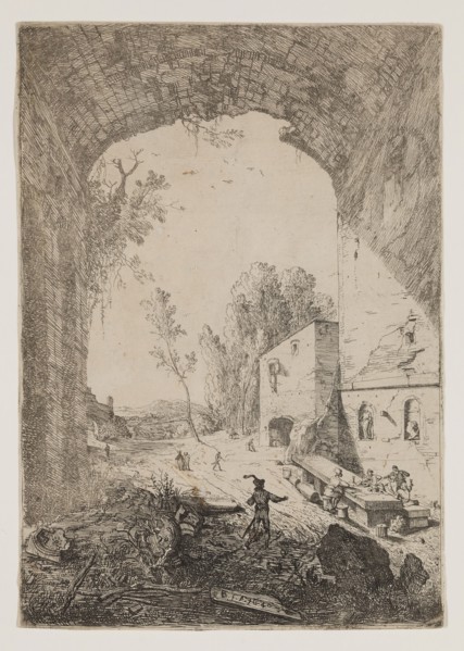 Bartholomeus Breenbergh, Dutch, 1598-1657, The Inn near the Grotto of Egeria, 1640, etching printed