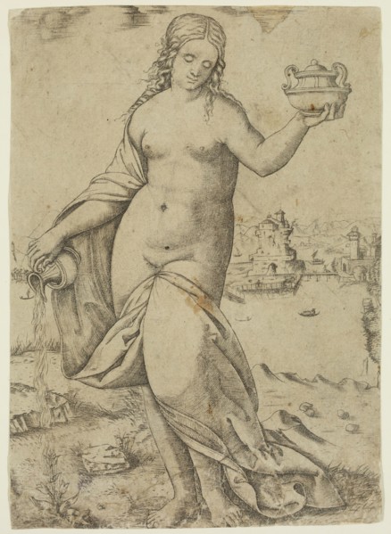 Giovanni Antonio da Brescia, Italian, ca. 1460-1520, Young Woman Watering a Plant, ca. between 1460
