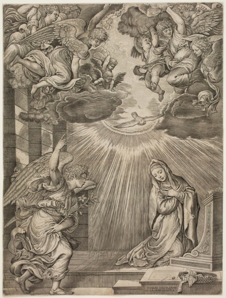 Gian Jacopo Caraglio, Italian, 1500-1570, after Titian, Italian, ca.1488-1576, Annunciation,