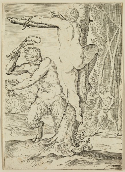 Agostino Carracci, Italian, 1557-1602, Satyr Whipping a Nymph, between 1590 and 1595, engraving