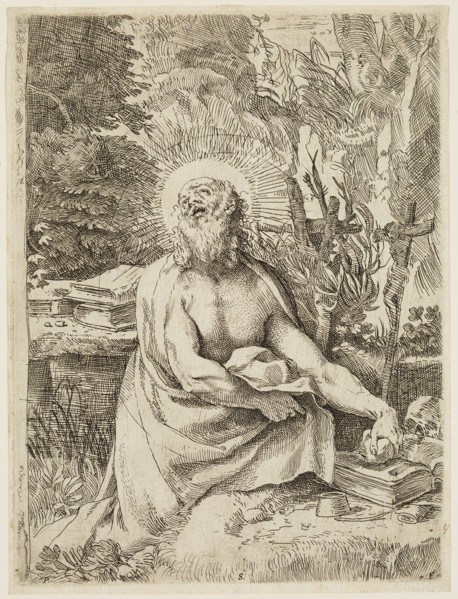 Annibale Carracci, Italian, 1560-1609, Saint Jerome, ca. 1591, etching printed in black ink on laid