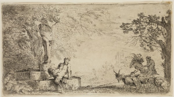 Giovanni Benedetto Castiglione, Italian, 1616 - 1670, Satyr Sitting at the Foot of a Term, 17th