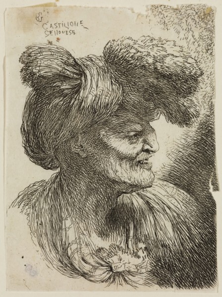 Giovanni Benedetto Castiglione, Italian, 1616 - 1670, Old Man Wearing a Turban Ornamented with Fur,