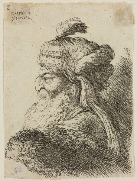 Giovanni Benedetto Castiglione, Italian, 1616 - 1670, Bearded Old Man Wearing a Turban Ornamented