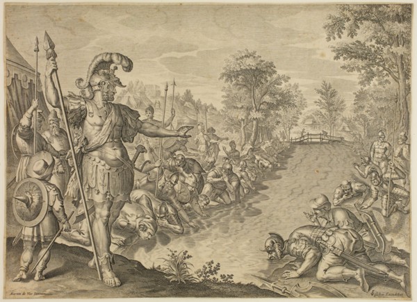 after Marten de Vos, Netherlandish, 1532-1603, Gideon Separating His Army by the Drinking Test,