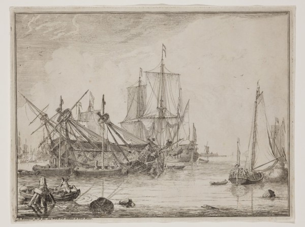 Ludolf Backhuysen, Dutch, 1630-1708, Seascape with an Anchored Ship, 1701, etching and engraving