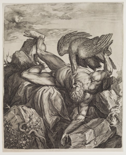 Cornelis Cort, Netherlandish, 1533-1578, after Titian, Italian, ca.1488-1576, Prometheus Chained to