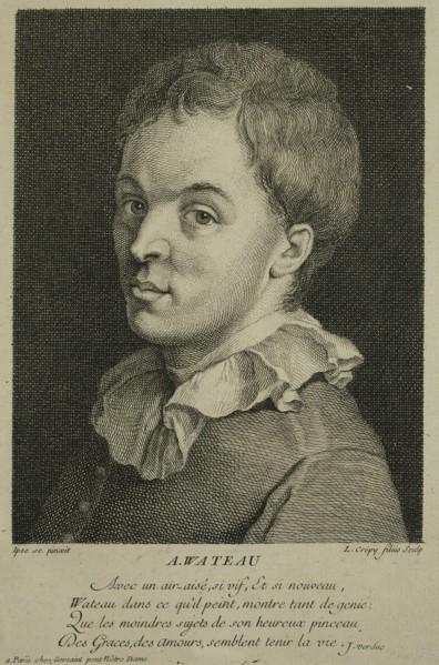 Louis Crépy, French, born 1680, Watteau, ca. 1727, engraving printed in black ink on laid paper,