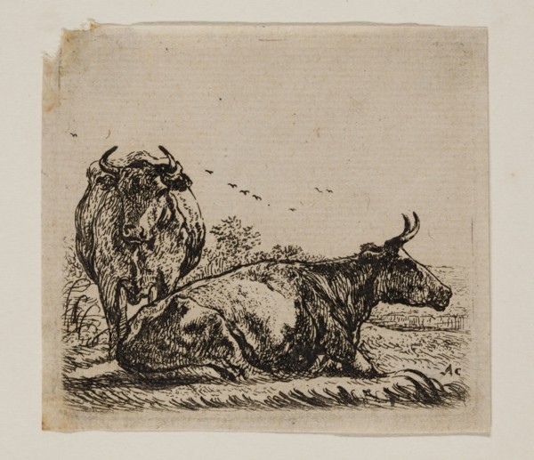 Aelbert Cuyp, Dutch, 1620-1691, Cows, between 1620 and 1691, etching printed in black ink on laid