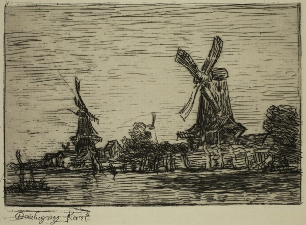 Karl Pierre Daubigny, French, 1846-1886, Windmills, 19th Century, Etching printed in black on japan