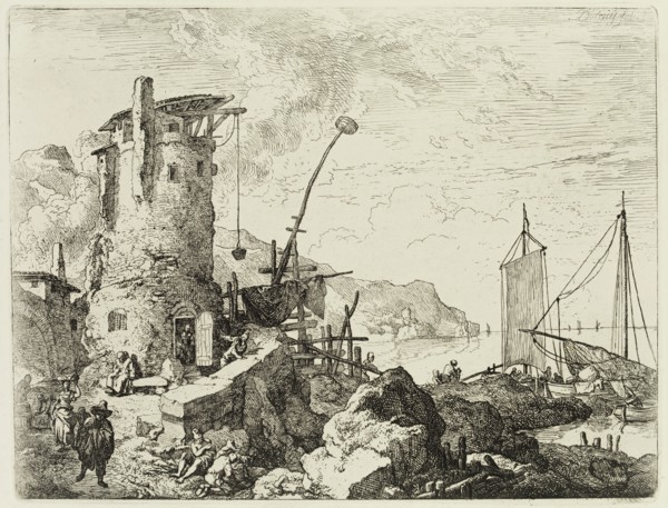 Christian Wilhelm Ernst Dietrich, German, 1712-1774, Harbor Scene, 1744, etching printed in black