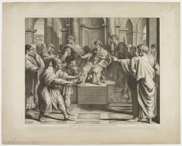 Nicolas Dorigny, French, 1652-1746, after Raphael, Italian, 1483-1520, Elymas Struck Blind, between