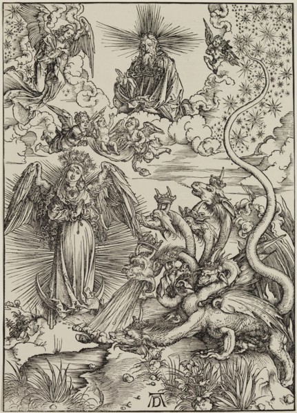 Albrecht Dürer, German, 1471-1528, The Apocalyptic Woman, ca. 1497, woodcut printed in black ink on