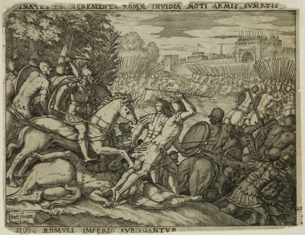 Giovanni Battista Fontana, Italian, 1524-1587, Romulus Subjugates the Fidenaeans, 1573, etching and