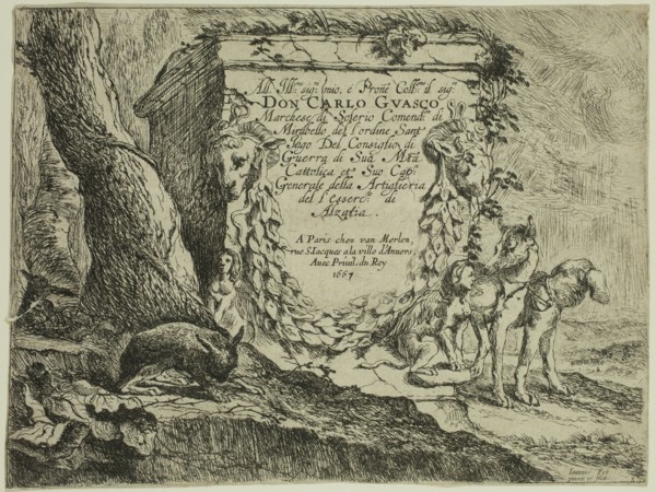 Jan Fyt, Flemish, 1611-1661, Title Page: Pedestal and a Pair of Dogs, 1642, etching printed in