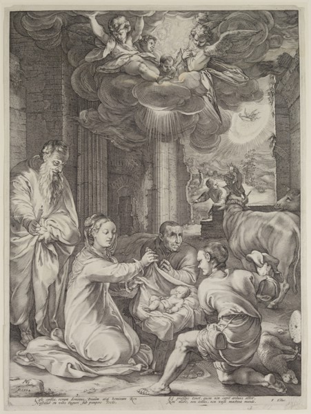 Hendrick Goltzius, Dutch, 1558-1617, Adoration of the Shepherds, 1594, engraving printed in black