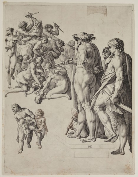 Hendrick Goltzius, Dutch, 1558-1617, Massacre of the Innocents, ca. 1617, engraving printed in