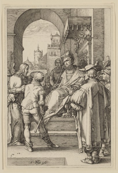Hendrick Goltzius, Dutch, 1558-1617, Christ Before Pilate, 1596, engraving printed in black ink on