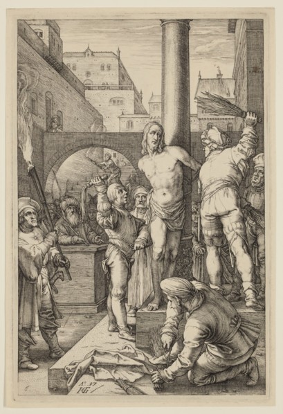 Hendrick Goltzius, Dutch, 1558-1617, Flagellation of Christ, 1597, engraving printed in black ink