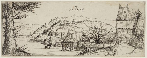Augustin Hirschvogel, German, 1503-1569, River Landscape with a Village at the Right Shore, 1546,