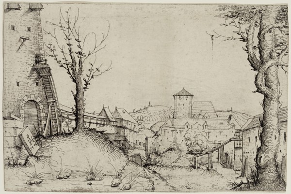 Augustin Hirschvogel, German, 1503-1569, Courtyard of a Castle, 1546, etching printed in black ink