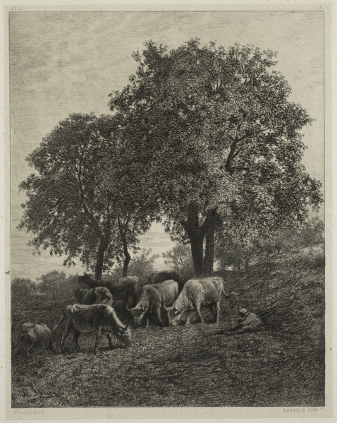 Charles Émile Jacque, French, 1813-1894, Le repose, between 1840 and 1860, etching printed in black