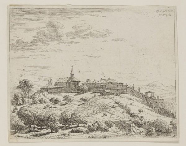 Karel Dujardin, Dutch, 1622-1678, The Village on the Hill, 1658, etching printed in black ink on