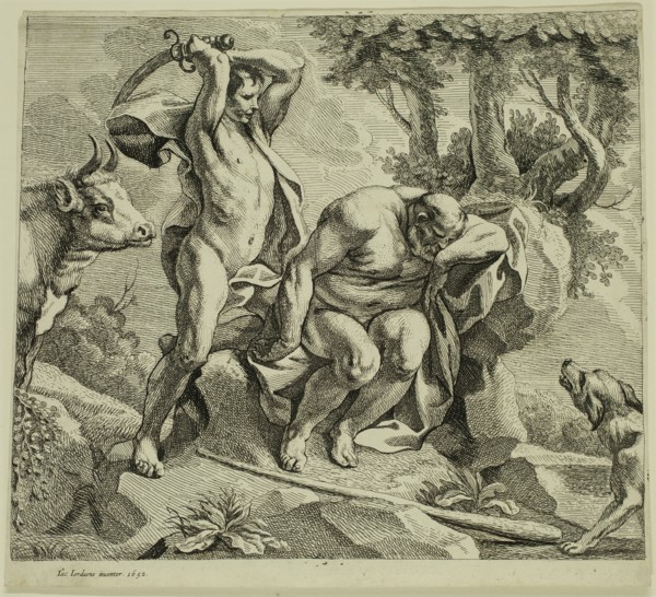 Jacob Jordaens, Flemish, 1593-1678, Mercury Slaying Argus, 1652, etching and engraving printed in