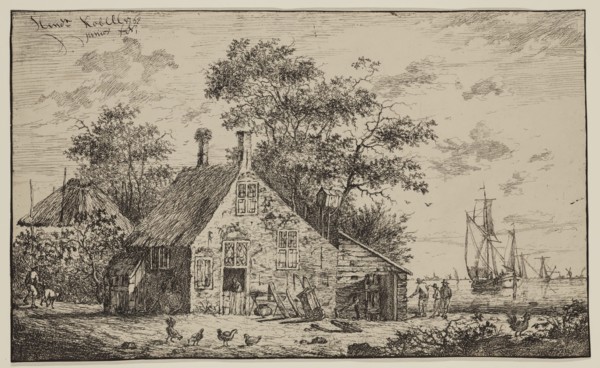 Hendrik Kobell, Dutch, 1751-1779, Farmhouse Beside a River, 18th century, etching printed in black