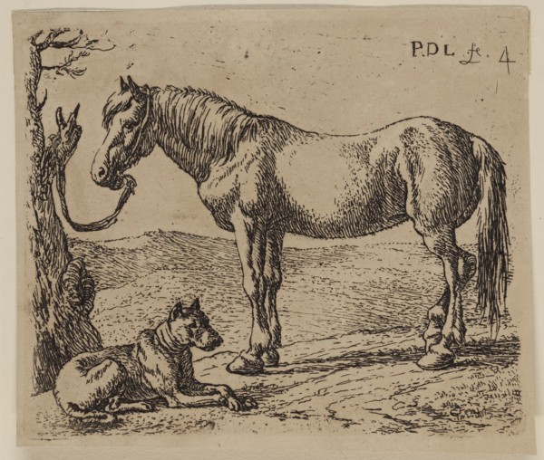 Pieter de Laer, Dutch, 1592-1642, Horse and Dog, between 1592 and 1642, etching printed in black