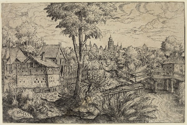 Hans Sebald Lautensack, German, 1524-1560, Landscape with a Farm and a Wooden Bridge, 1553, etching