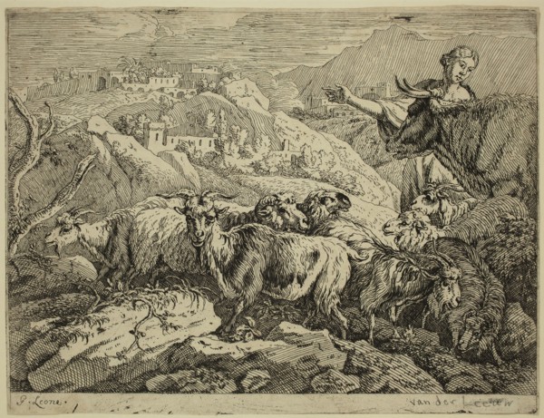 Govaert van der Leeuw, Dutch, 1645-1688, The Shepherdess with the Herd, 17th century, etching