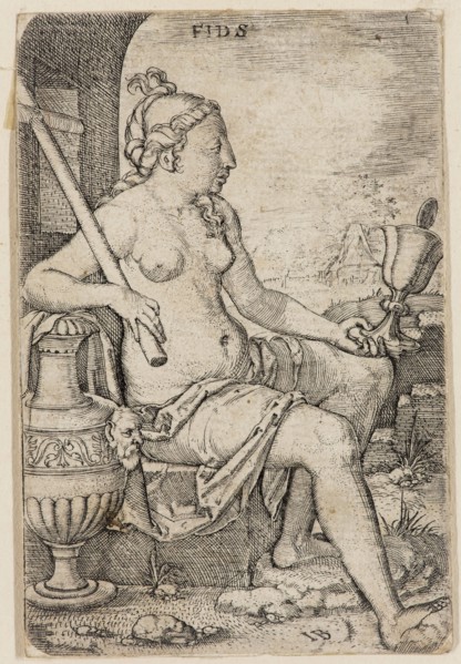 Master I. B., German, Faith, ca. 1530, engraving printed in black ink on laid paper, Sheet (trimmed