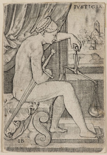 Master I. B., German, Justice, ca. 1530, engraving printed in black ink on laid paper, Sheet