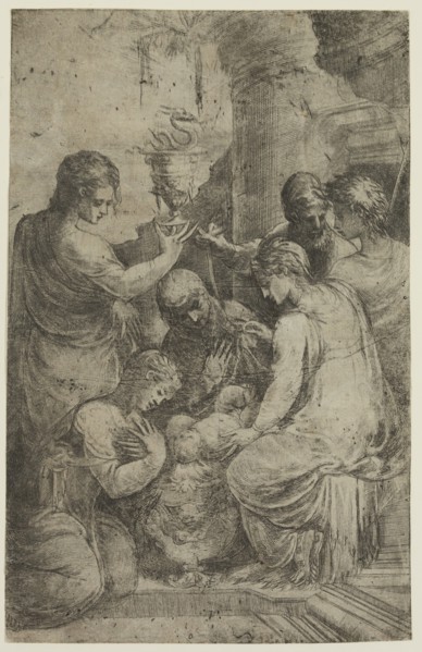 Andrea Meldolla, Italian, 1563-1563, The Infant Christ in the Cradle, Surrounded by Saints, 16th