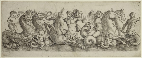 Girolamo Mocetto, Italian, 1458-1531, Frieze with Tritons and Nymphs, ca. 1493, engraving printed