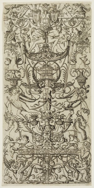 Nicoletto da Modena, Italian, Ornamental Panel with Bound Slaves and a Birdcage, between 1500 and
