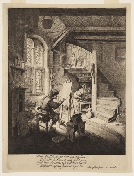 Adriaen van Ostade, Dutch, 1610-1685, Painter in His Studio, ca. 1667, etching and engraving