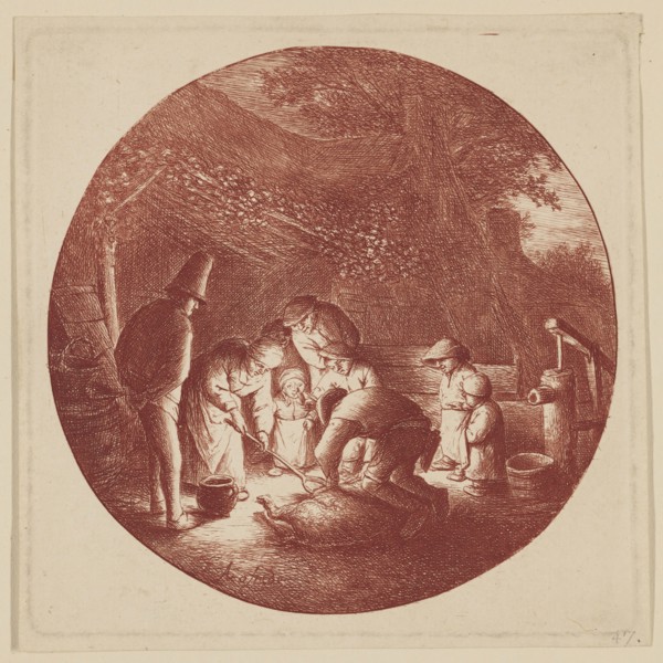 Adriaen van Ostade, Dutch, 1610-1685, Slaughter of a Pig, ca. 1642, etching and engraving printed