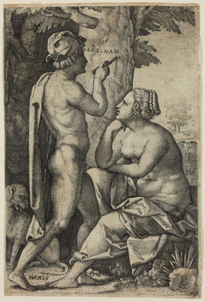 Georg Pencz, German, 1500-1550, Paris and Oenone, between 1500 and 1550, engraving printed in black