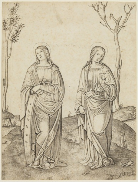 Anonymous Artist, Saint Catherine and Saint Lucie, 16th century, engraving printed in black ink on